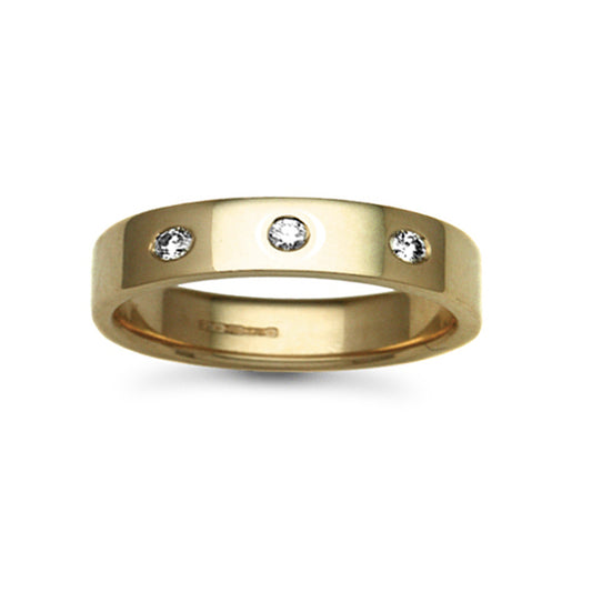18ct Gold  5mm Flat Court Diamond 15pt Trilogy Wedding Ring - 18W025-5