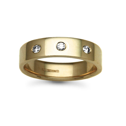 18ct Gold  6mm Flat Court Diamond 24pt Trilogy Wedding Ring - 18W025-6