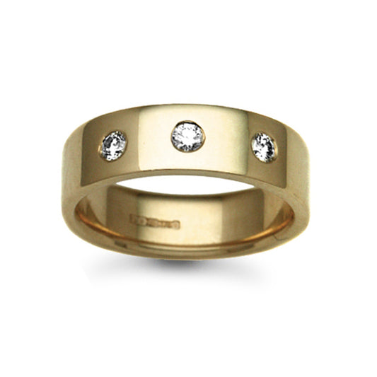 18ct Gold  7mm Flat Court Diamond 30pt Trilogy Wedding Ring - 18W025-7