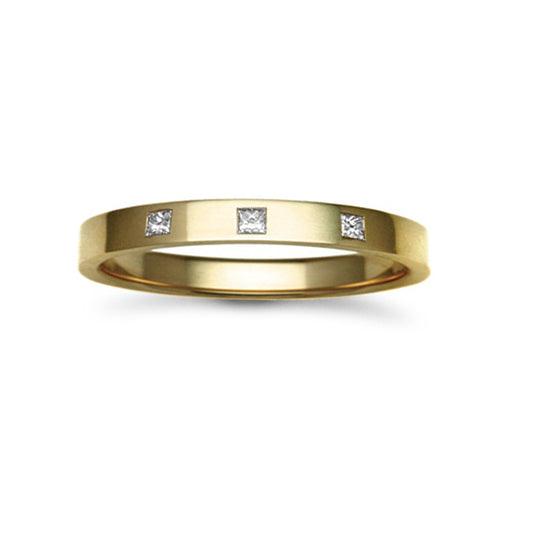 18ct Gold  3mm Flat Court Diamond 15pt Trilogy Wedding Ring - 18W029-3