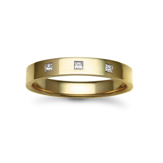18ct Gold  4mm Flat Court Diamond 15pt Trilogy Wedding Ring - 18W029-4