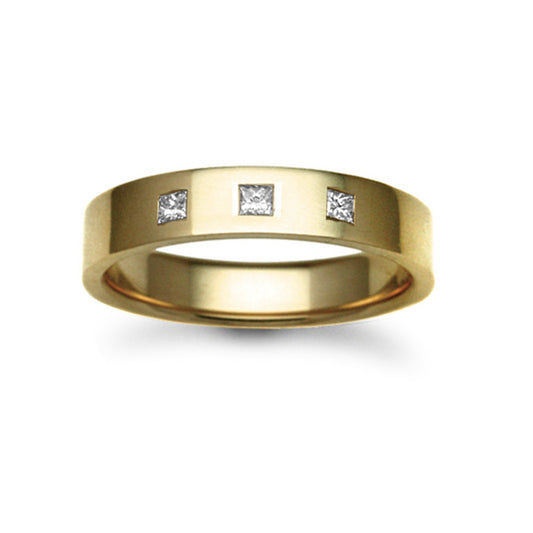 18ct Gold  5mm Flat Court Diamond 21pt Trilogy Wedding Ring - 18W029-5