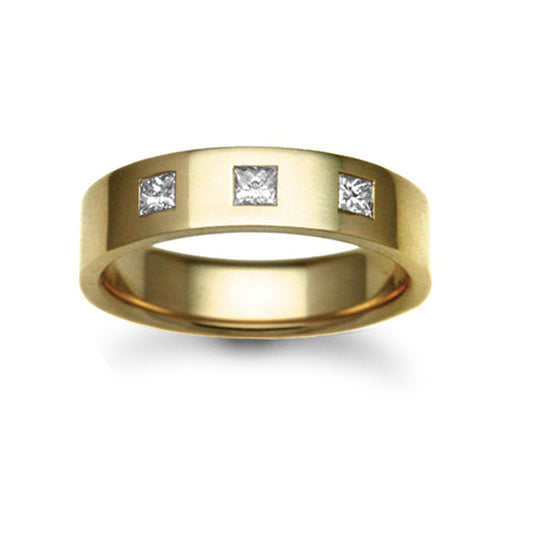 18ct Gold  6mm Flat Court Diamond 30pt Trilogy Wedding Ring - 18W029-6
