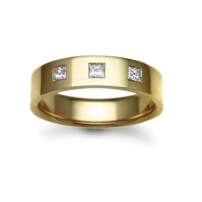 18ct Gold  6mm Flat Court Diamond 30pt Trilogy Wedding Ring - 18W029-6