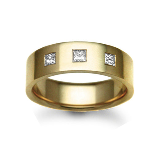 18ct Gold  7mm Flat Court Diamond 36pt Trilogy Wedding Ring - 18W029-7