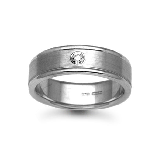 18ct White Gold  7mm Satin Flat Court Diamond 10pt Wedding Ring - 18W031-7