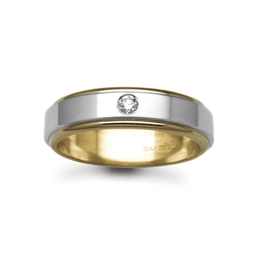 18ct Yellow & White Gold  6mm Flat Diamond 10pt Wedding Ring - 18W038-6