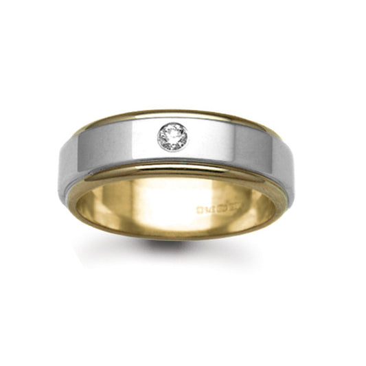 18ct Yellow & White Gold  7mm Flat Diamond 10pt Wedding Ring - 18W038-7