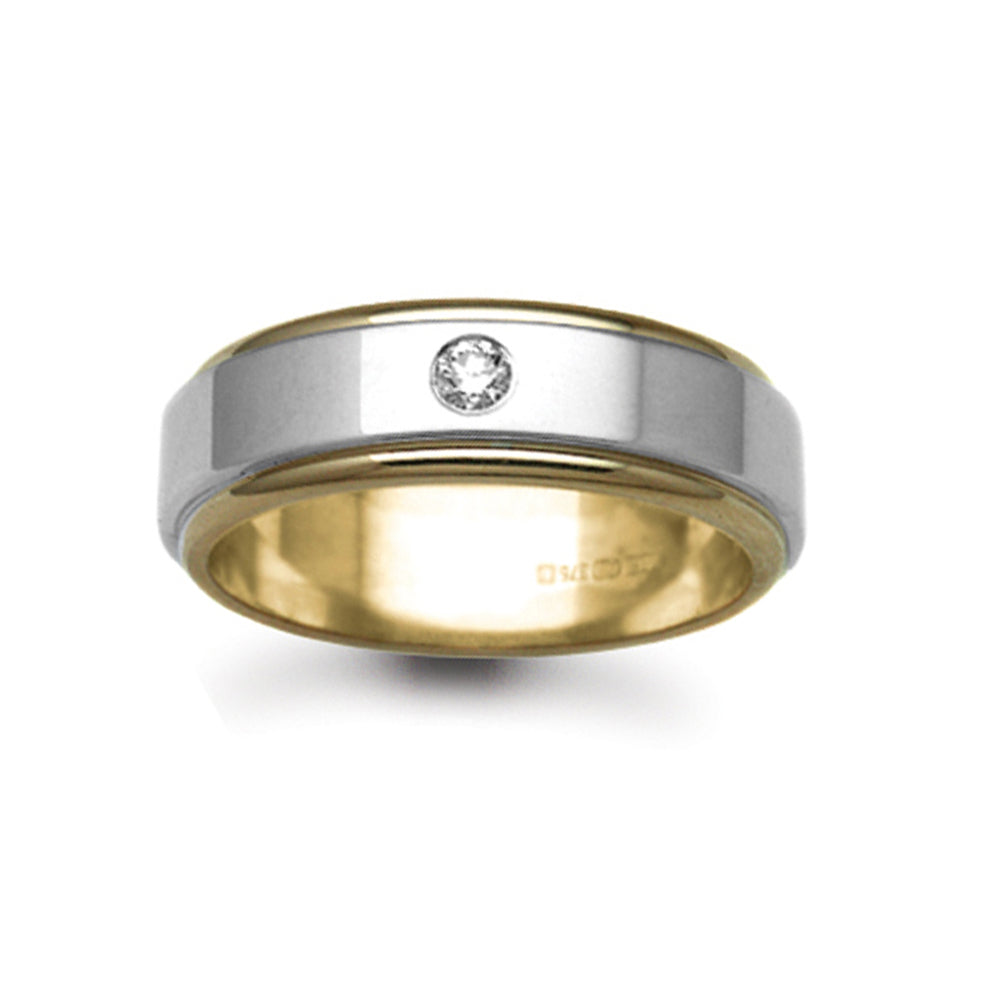 18ct Yellow & White Gold  7mm Flat Diamond 10pt Wedding Ring - 18W038-7