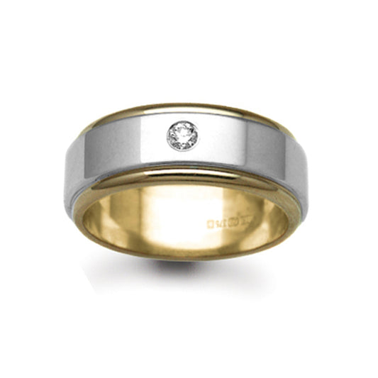 18ct Yellow & White Gold  8mm Flat Diamond 10pt Wedding Ring - 18W038-8