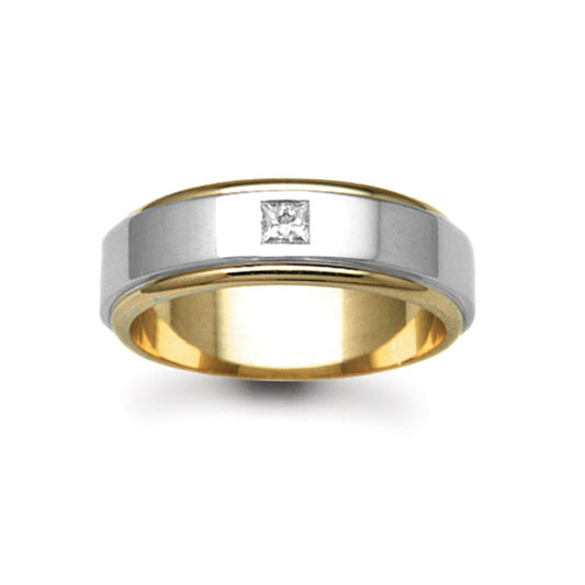18ct Yellow & White Gold  7mm Flat Diamond 15pt Wedding Ring - 18W040-7