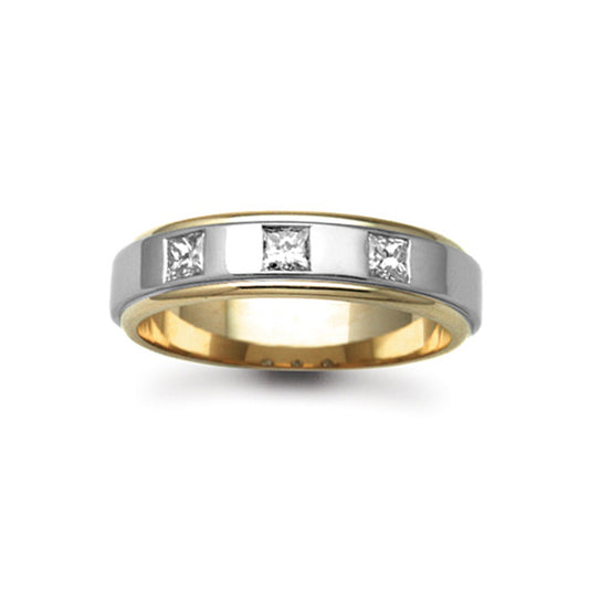 18ct 2-Colour Gold  6mm Flat Diamond 45pt Trilogy Wedding Ring - 18W041-6