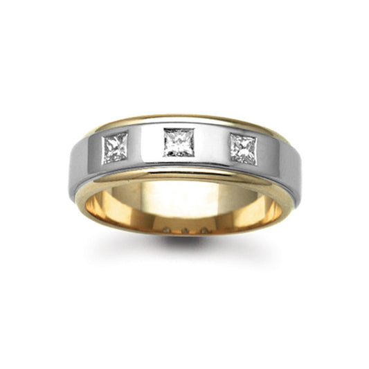 18ct 2-Colour Gold  7mm Flat Diamond 45pt Trilogy Wedding Ring - 18W041-7