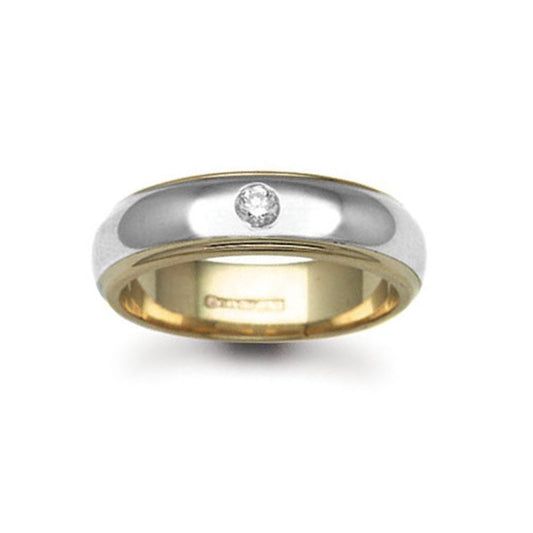 18ct Yellow & White Gold  6mm D-Shape Diamond 10pt Wedding Ring - 18W042-6