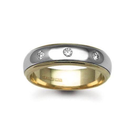 18ct 2-Colour Gold  6mm D-Shape Diamond 15pt Trilogy Wedding Ring - 18W043-6