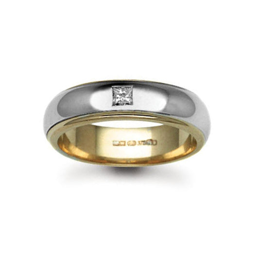 18ct Yellow & White Gold  6mm D-Shape Diamond 10pt Wedding Ring - 18W044-6