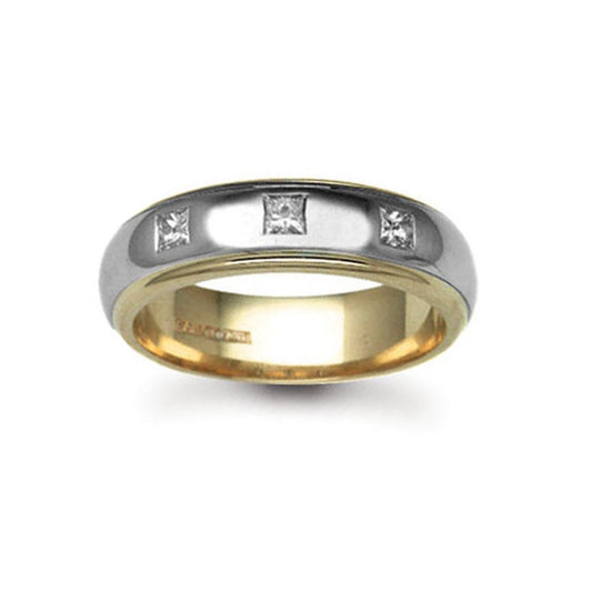 18ct 2-Colour Gold  6mm D-Shape Diamond 27pt Trilogy Wedding Ring - 18W045-6