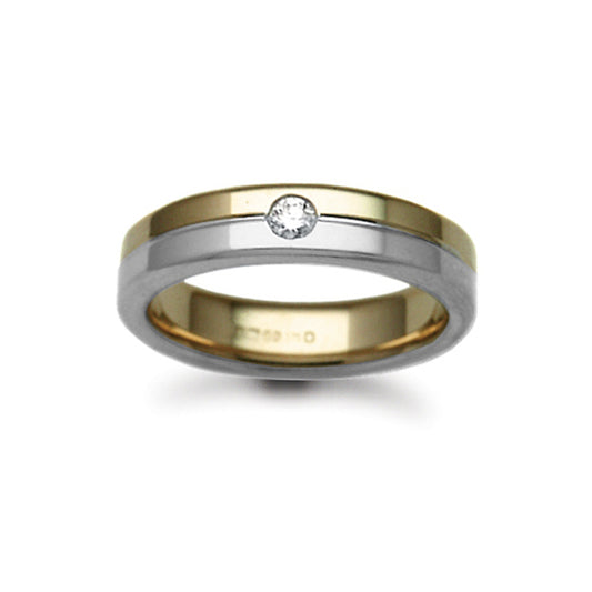 18ct 2 Colour Gold  5mm Flat Court Diamond 10pt Wedding Ring - 18W046-5