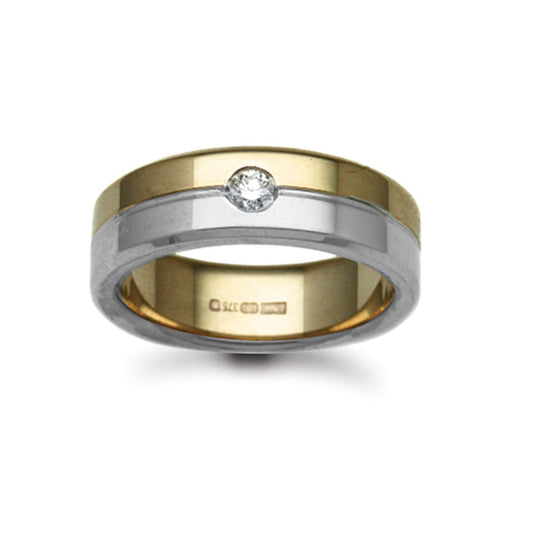 18ct 2 Colour Gold  7mm Flat Court Diamond 10pt Wedding Ring - 18W047-7