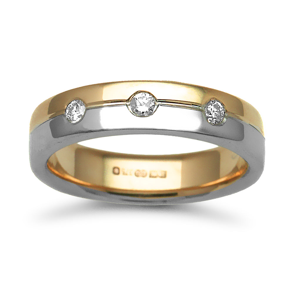 18ct 2-Colour Gold  5mm Flat Court Diamond 15pt Wedding Ring - 18W048-5