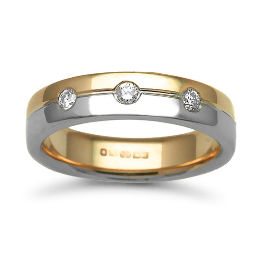 18ct 2-Colour Gold  5mm Flat Court Diamond 15pt Wedding Ring - 18W048-5