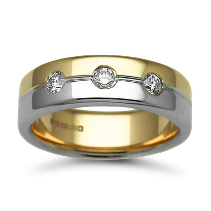 18ct 2-Colour Gold  7mm Flat Court Diamond 33pt Wedding Ring - 18W049-7