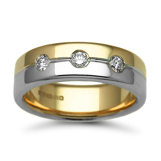 18ct 2-Colour Gold  7mm Flat Court Diamond 33pt Wedding Ring - 18W049-7
