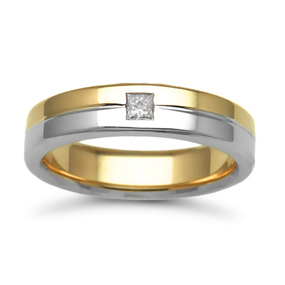 18ct 2 Colour Gold  5mm Flat Court Diamond 10pt Wedding Ring - 18W050-5
