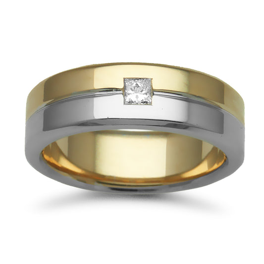 18ct 2 Colour Gold  7mm Flat Court Diamond 15pt Wedding Ring - 18W051-7