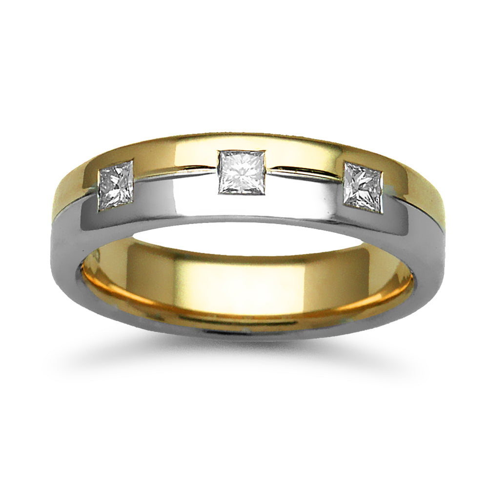 18ct 2-Colour Gold  5mm Flat Court Diamond 30pt Wedding Ring - 18W052-5