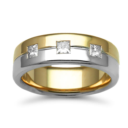 18ct 2-Colour Gold  7mm Flat Court Diamond 45pt Wedding Ring - 18W053-7