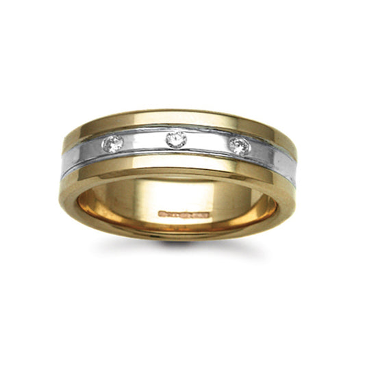 18ct 2-Colour Gold  7mm Flat Court Diamond 9pt Wedding Ring - 18W054-7