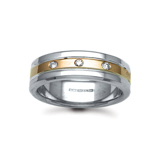 18ct 2-Colour Gold  7mm Flat Court Diamond 9pt Wedding Ring - 18W055-7