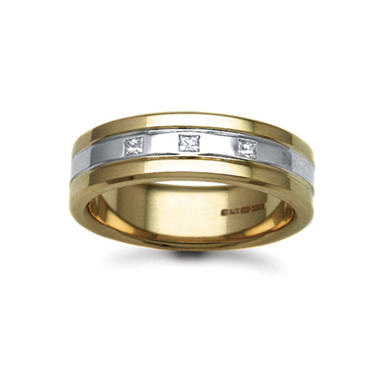 18ct 2-Colour Gold  7mm Flat Court Diamond 15pt Wedding Ring - 18W056-7