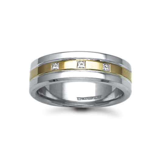 18ct 2-Colour Gold  7mm Flat Court Diamond 15pt Wedding Ring - 18W057-7