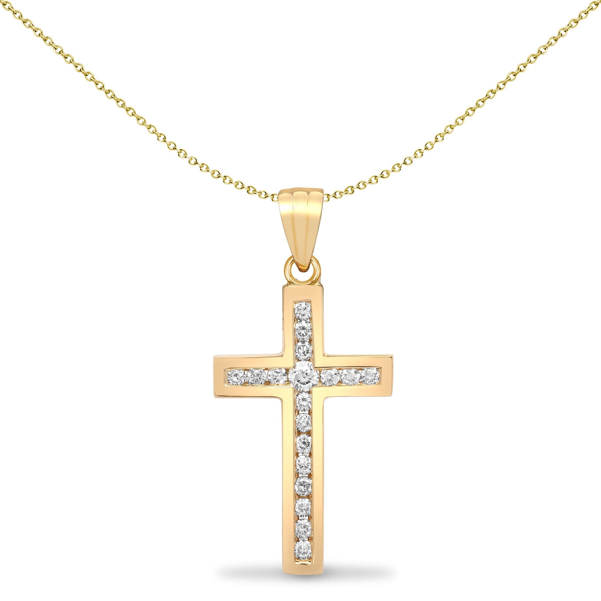 18ct Gold  0.18ct Diamond Flat Cross Pendant - 18X050