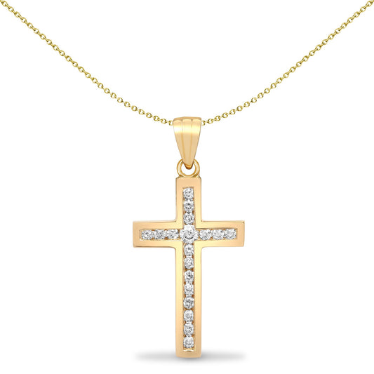 18ct Gold  0.18ct Diamond Flat Cross Pendant - 18X050