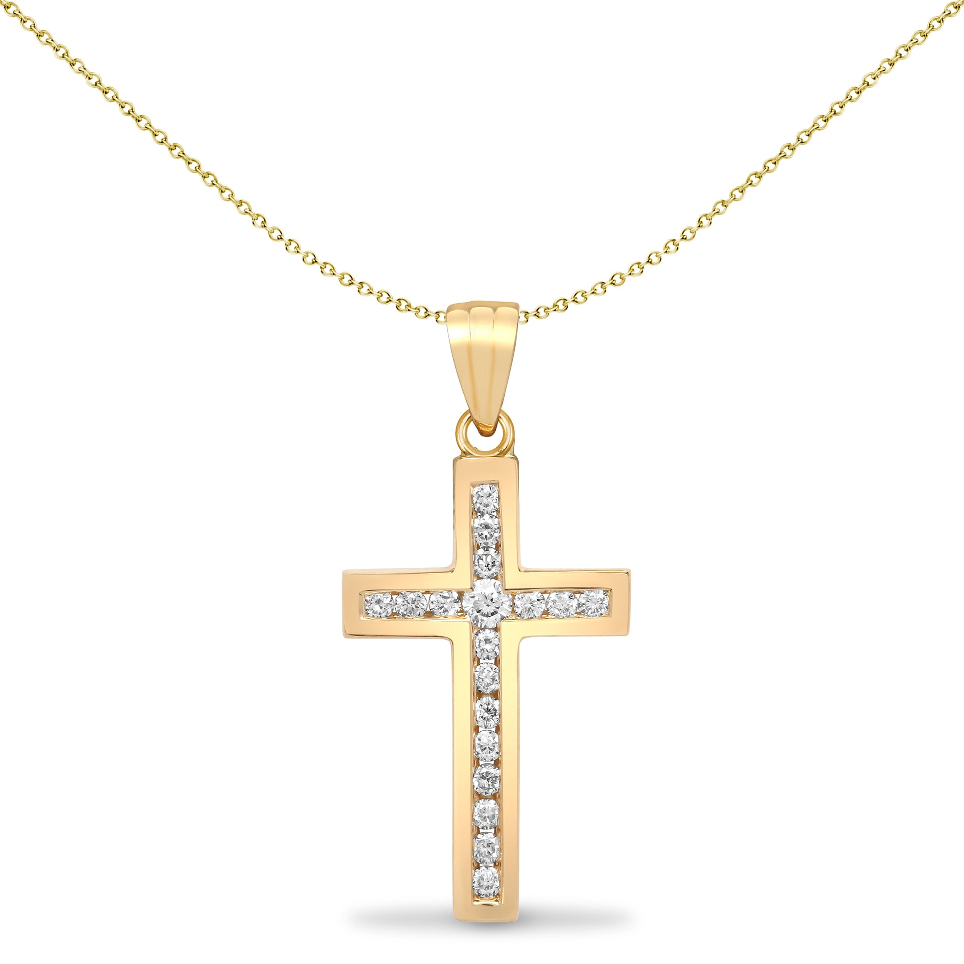 18ct Gold  0.18ct Diamond Flat Cross Pendant - 18X050