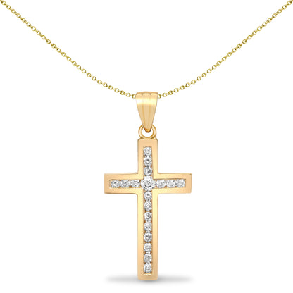 18ct Gold  0.18ct Diamond Flat Cross Pendant - 18X050