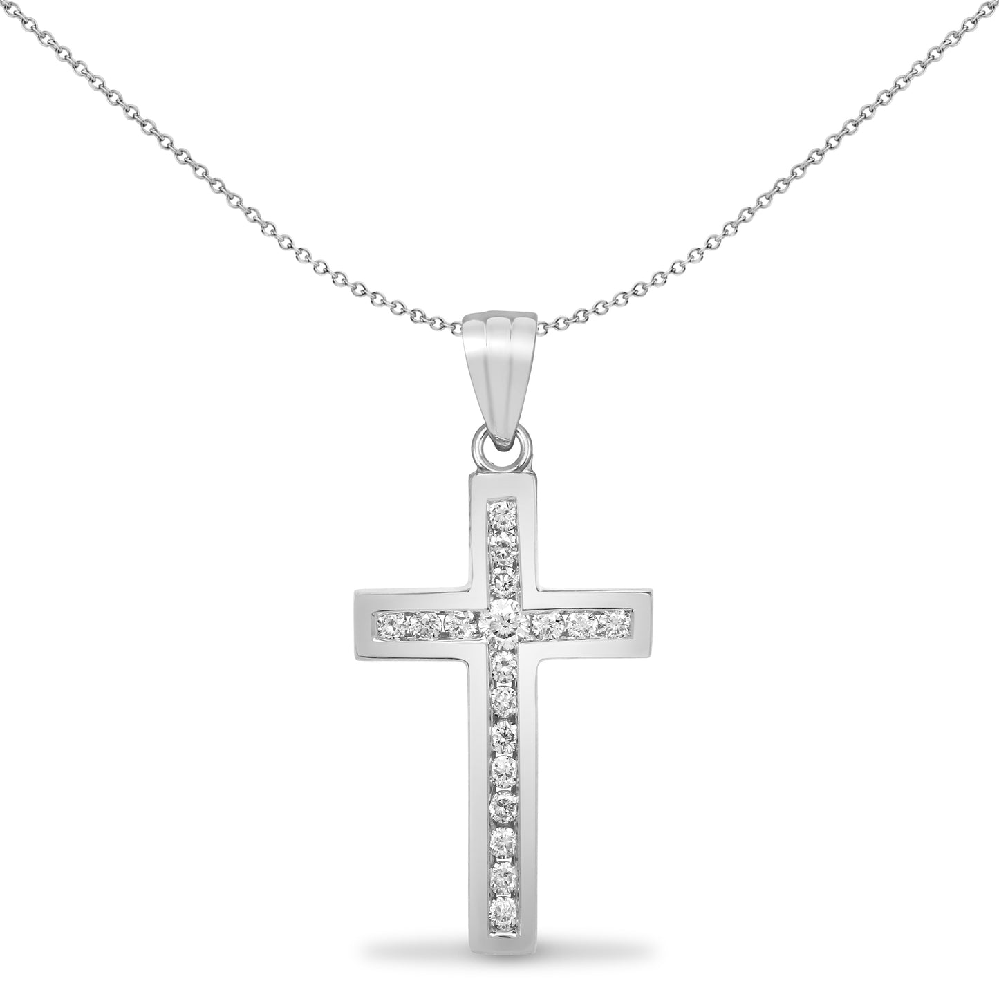 18ct White Gold  0.18ct Diamond Flat Cross Pendant - 18X051