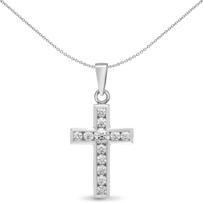 18ct White Gold  0.44ct Diamond Flat Cross Pendant - 18X053