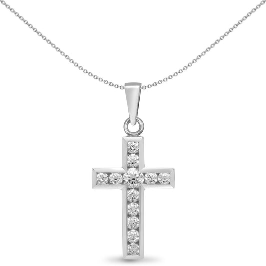 18ct White Gold  0.44ct Diamond Flat Cross Pendant - 18X053