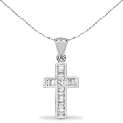 18ct White Gold  0.19ct Diamond Art Deco Eternity Cross Pendant - 18X101