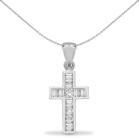 18ct White Gold  0.19ct Diamond Art Deco Eternity Cross Pendant - 18X101