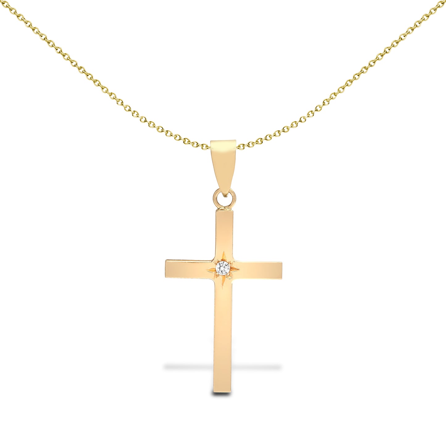 18ct Gold  0.03ct Diamond Minimalist Solitaire Cross Pendant - 18X106