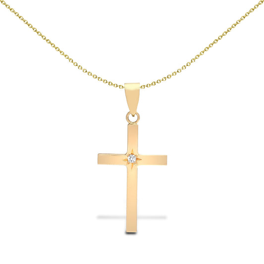 18ct Gold  0.03ct Diamond Minimalist Solitaire Cross Pendant - 18X106