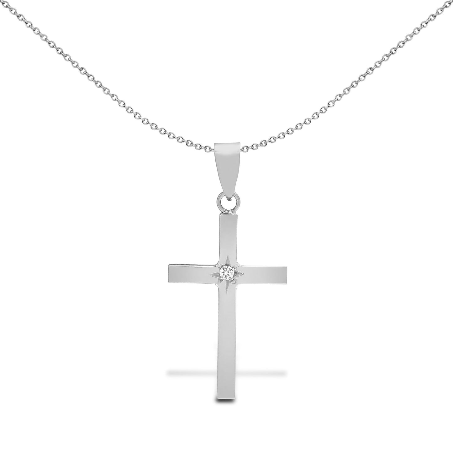 18ct White Gold  0.03ct Diamond Minimalist Solitaire Cross Pendant - 18X107