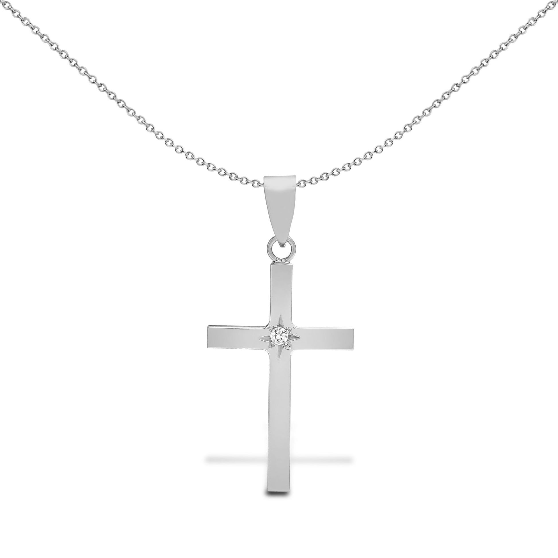 18ct White Gold  0.03ct Diamond Minimalist Solitaire Cross Pendant - 18X107