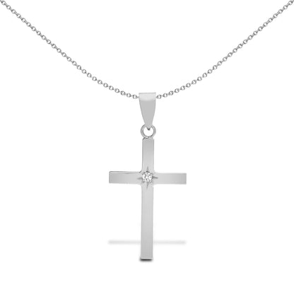 18ct White Gold  0.03ct Diamond Minimalist Solitaire Cross Pendant - 18X107