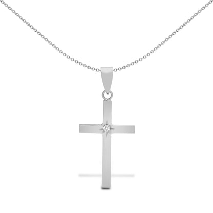 18ct White Gold  0.03ct Diamond Minimalist Solitaire Cross Pendant - 18X107